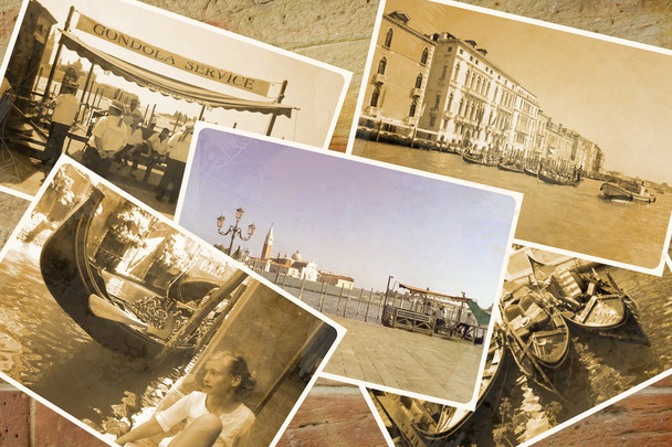 Collage Retro Postkarte, Gondel Service with gondolier at Pier - Photo, Image