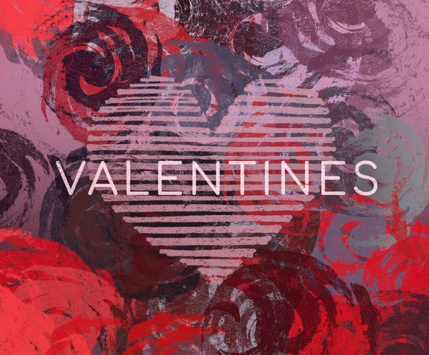 Abstract Valentine background art. Hearts on canvas. Multicolored romantic backdrop. Contemporary art. Artistic digital palette. - Fotografie, Obrázek