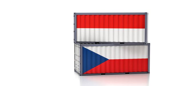 Přepravní kontejnery s vlajkou České republiky a Indonésie. 3D vykreslování  - Fotografie, Obrázek