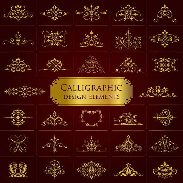 Calligraphic design elements in gold - set 1 - Вектор,изображение