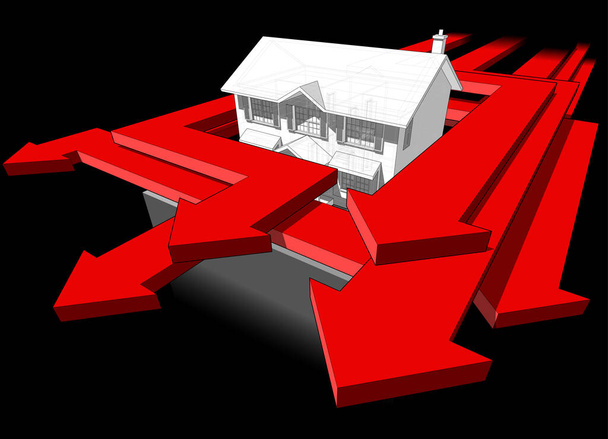 klasszikus gyarmati és sok nyilak gyorshajtás körül a ház az absztrakt üzleti diagram diagram - Vektor, kép