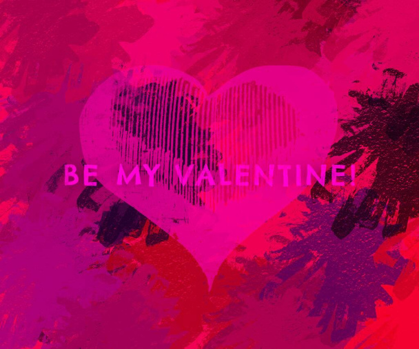Abstract Valentine background art. Hearts on canvas. Multicolored romantic backdrop. Contemporary art. Artistic digital palette. - 写真・画像