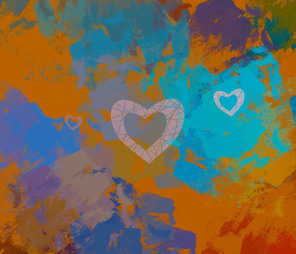 Abstract Valentine background art. Hearts on canvas. Multicolored romantic backdrop. Contemporary art. Artistic digital palette. - Φωτογραφία, εικόνα