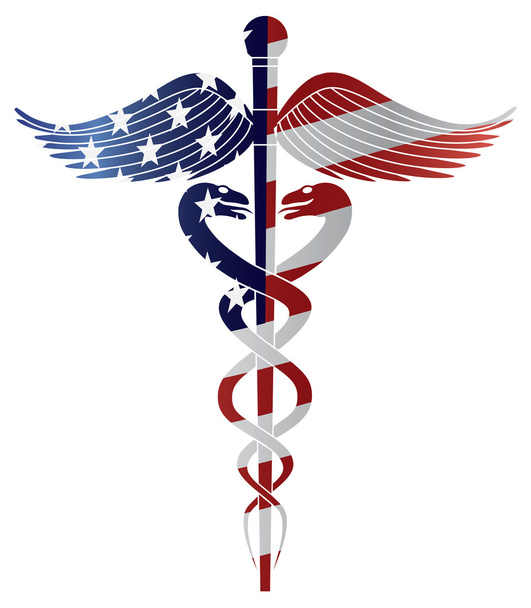 Simbolo medico Caduceus con l'illustrazione della bandiera degli Stati Uniti
 - Vettoriali, immagini