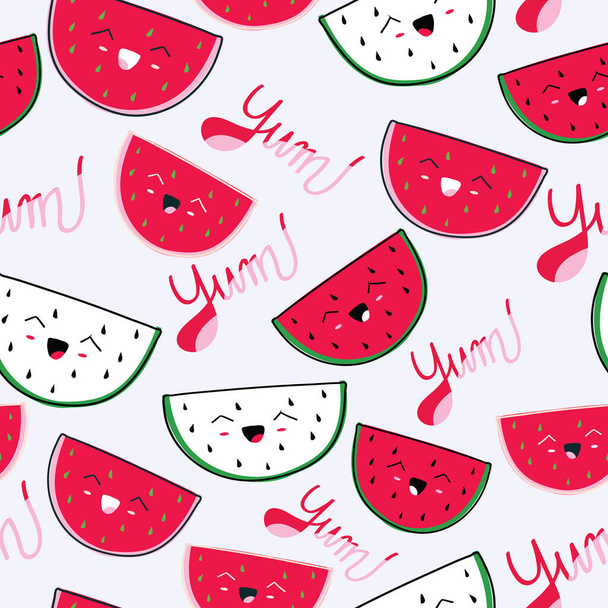White with cute watermelon slices seamless pattern background design. - Vector, Image