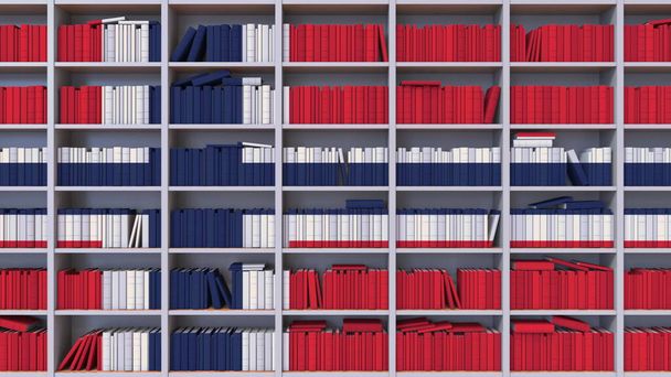 A könyvek gerince Norvégia zászlaját alkotja. Norvég irodalom, kultúra vagy tudomány. 3D-s renderelés - Fotó, kép