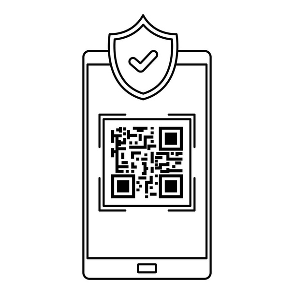 смартфон с кодом сканирования qr и щитом
 - Вектор,изображение