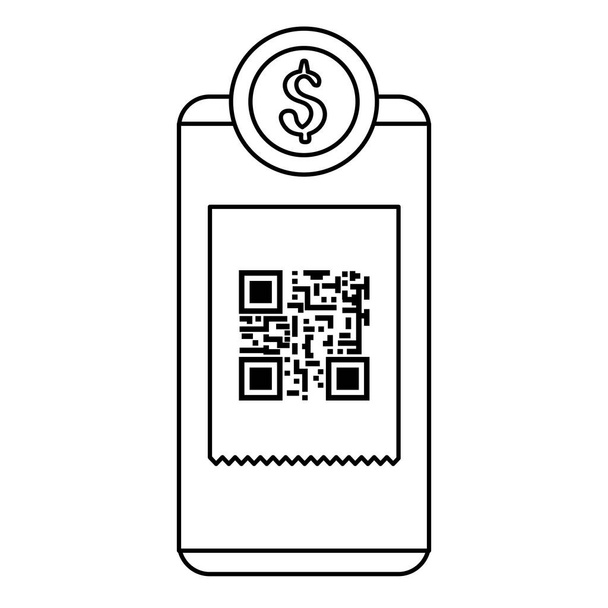 smartfon z kodem skanowania qr i monety - Wektor, obraz