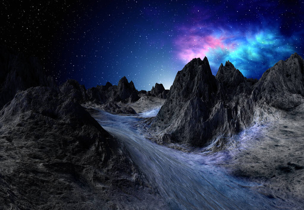 3D Rendered Fantasy Alien Landscape - 3D Illustration - Photo, Image