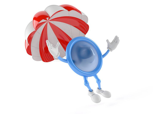 Carácter preservativo con paracaídas aislados sobre fondo blanco. ilustración 3d
 - Foto, imagen