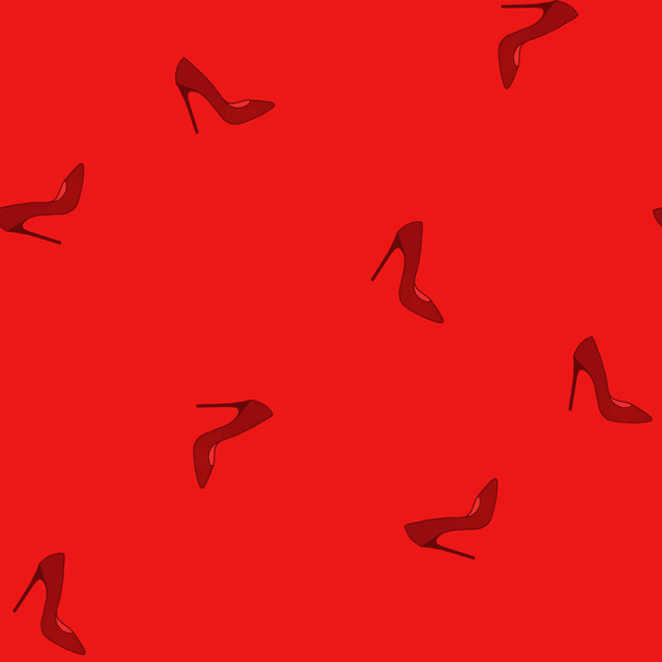 seamless shoe pattern. Glamour design element. High heeled red shoes on red background for wrapping paper and sales packages. Fashion trendy illustration. - Photo, Image
