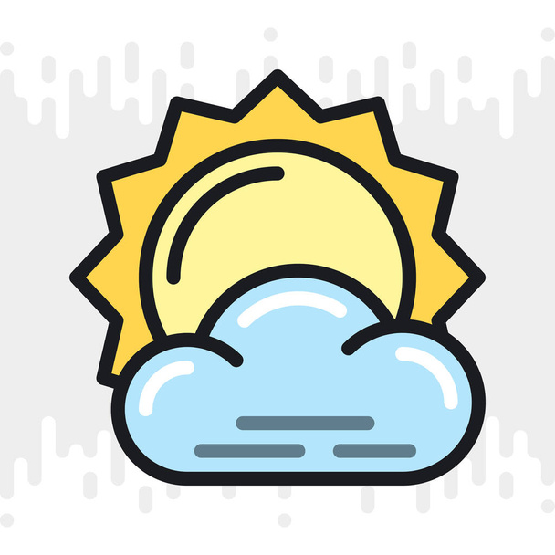 Little cloudy or partly cloudy icon for weather forecast application or widget. Sun behind a small cloud. Color version on light gray background - Vektor, Bild