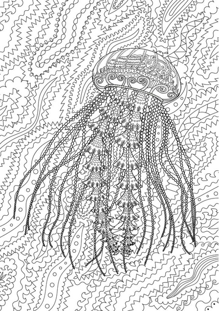High detailed jellyfish for coloring book for adults - Vector, Image