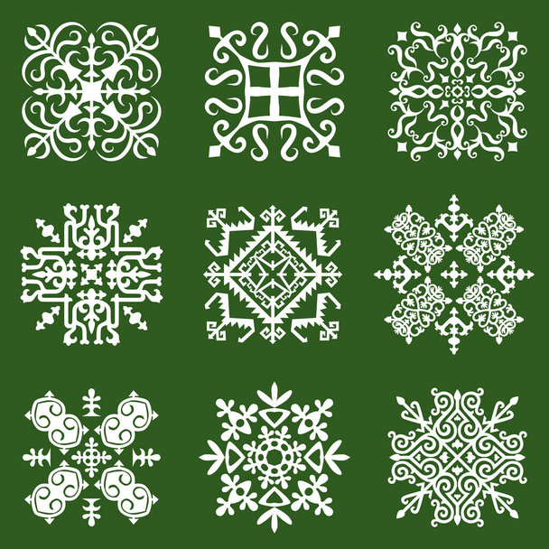 Vector Ornament Set With Caucasian Motifs On Green Backgroun - Vector, imagen