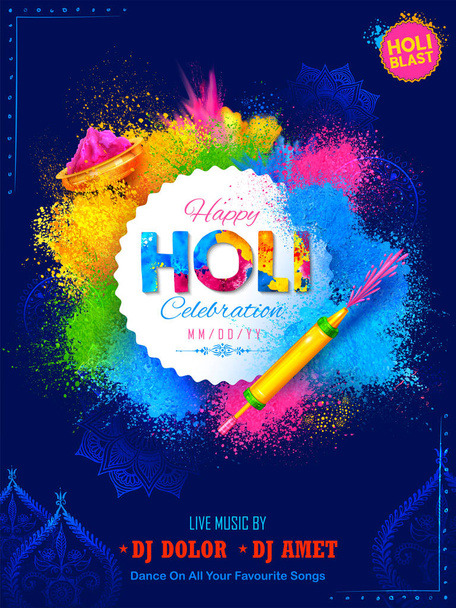 Abstrakcyjny kolorowy projekt karty tła Happy Holi na kolorowy festiwal indyjskich uroczystości pozdrowienia - Wektor, obraz