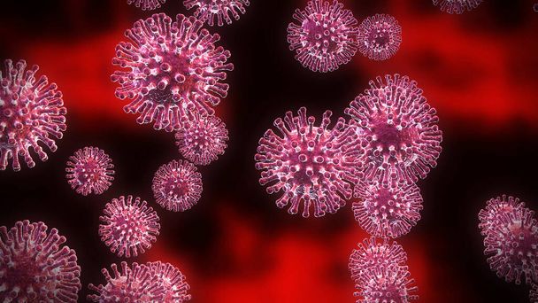 Wuhan coronavirus novas células do vírus influenza se espalhando. Pneumonia chinesa doença causando morte, doença e contágio em todo o mundo - animação 3d
 - Foto, Imagem