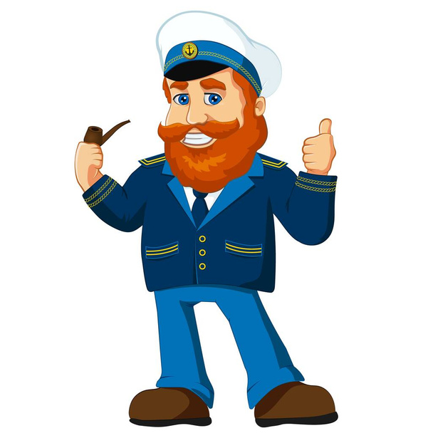 Marina capitán personaje de la mascota de dibujos animados, viejo salor
. - Vector, Imagen