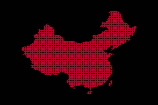 Çin haritası eşkenar dörtgen kırmızı nokta desen vektörü. Siyah arka plan. İş kavramları, arkaplan, arkaplan, şablon doldurma ve duvar kağıtları için mükemmel. - Vektör, Görsel