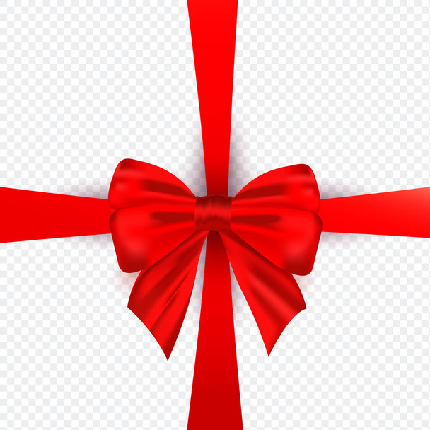 Piros realisztikus selyem íj szalaggal díszítésére ajándék csomagolási vektor sablon elszigetelt átlátszó háttérrel. Karácsony, születésnap, anyák napja vagy apák napja dekoráció - Vektor, kép