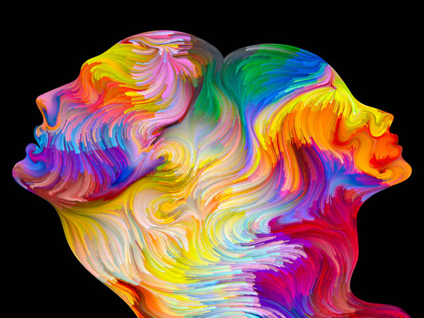 Kleuren van Unity series. Samenstelling van kleurrijke en surrealistische menselijke profielen over liefde, passie, romantische aantrekkingskracht en eenheid - Foto, afbeelding