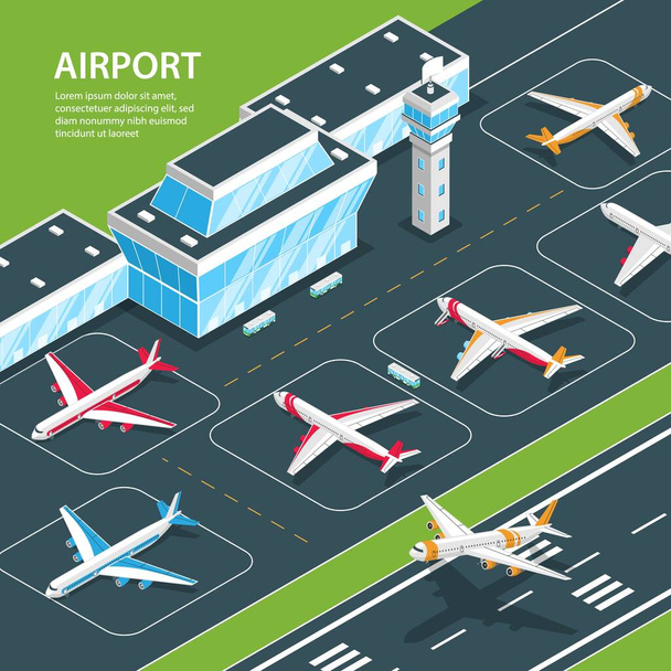 Изометрический фоновый состав аэропорта
 - Вектор,изображение
