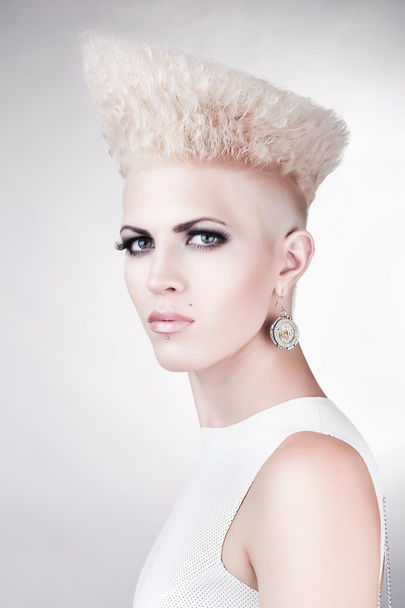 close-up portrait of beautiful pretty punk blond woman - Photo, Image