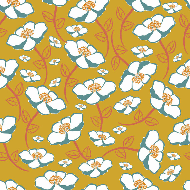Vector yellow seamless pattern background with flowers.  - Vector, Image