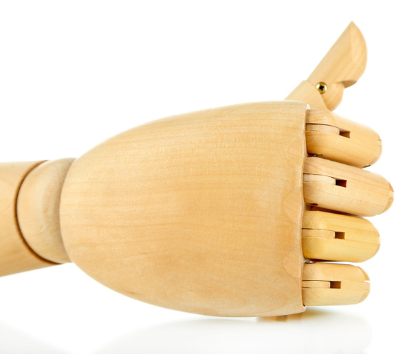 Wooden hand isolated on white - Photo, Image