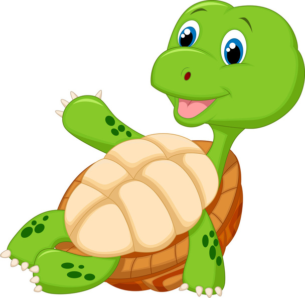 Carino animale tartaruga cartone animato mano ondulante
 - Vettoriali, immagini