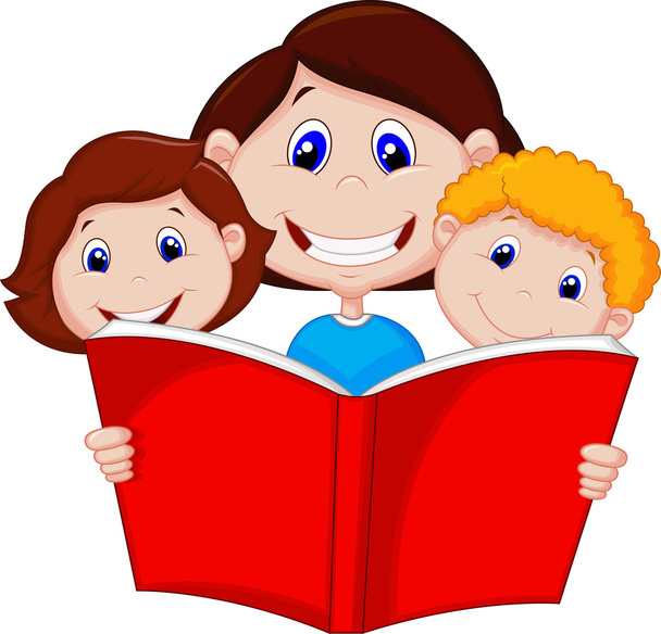 moeder lezen boek aan haar kinderen - Vector, afbeelding