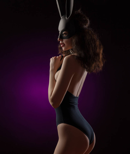 girl sexy Nude in a rabbit mask - Фото, изображение