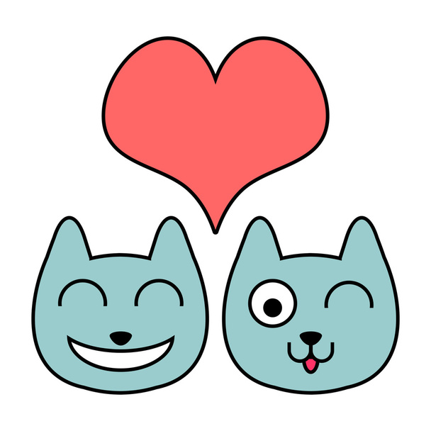 Two cute cat faces in love - Wektor, obraz