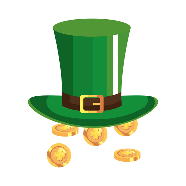 top hat leprechaun with coins isolated icon - Vector, Imagen