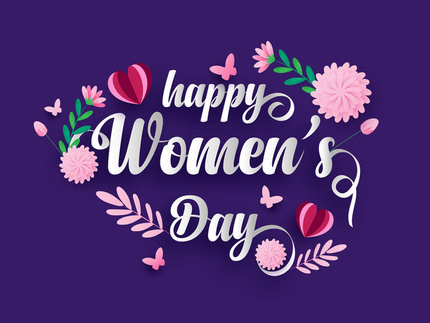 Happy women's day typography text template design with beautiful floral. - Vector, Imagen