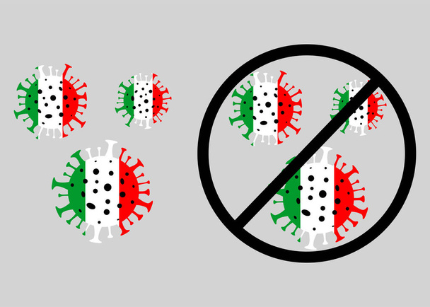 Coronavírus na Itália. Parem o coronavírus em Itália. Perigo de coronavírus. Novo coronavírus (2019-nCoV), modelo de estirpe de vírus abstrato
. - Vetor, Imagem
