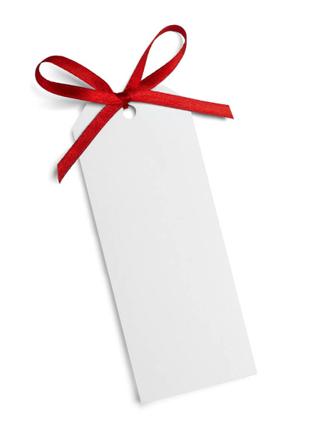 close up of a note card with ribbon bow on white background - Photo, Image