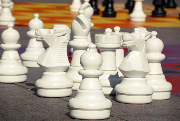 Un jeu d'échecs géant en plein air situé dans un parc - Photo, image