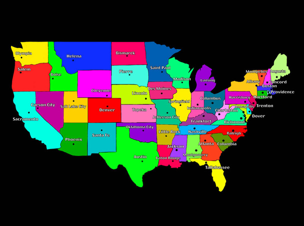 Карта США с регионами. Красочная графическая иллюстрация с картой США
. . - Фото, изображение