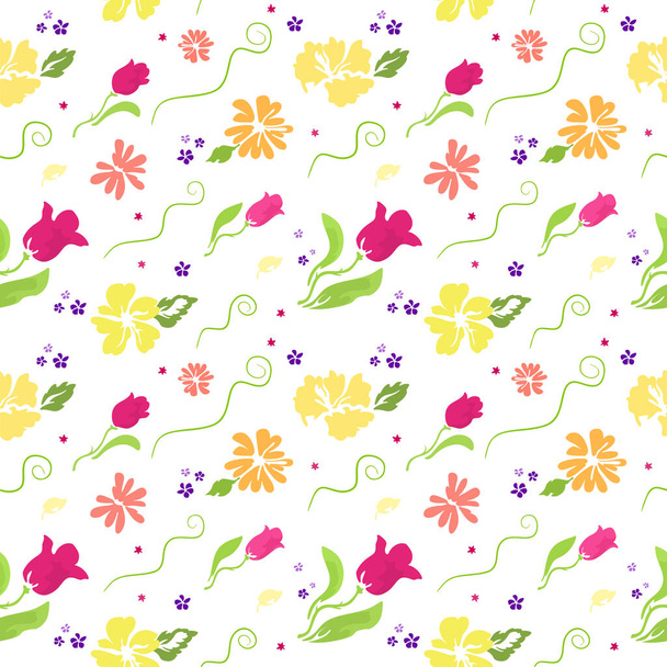 Květinový jemný jarní vzor s tulipány a květy. Vektorová ilustrace. - Vektor, obrázek