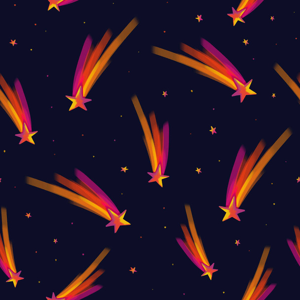 Nahtlose abstrakte Muster mit lebendigen Kometen. Kreative Kindertextur für Stoff, Verpackung, Textilien, Tapeten, Bekleidung. Niedliche Illustration. - Foto, Bild