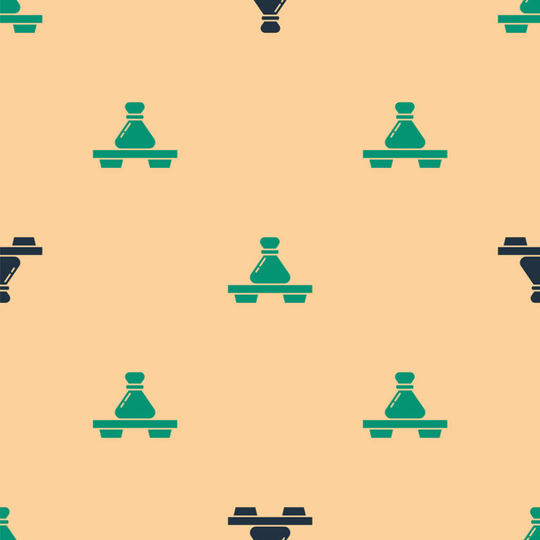 Πράσινο και μαύρο Dumpling στο εικονίδιο του πίνακα κοπής απομονωμένη αδιάλειπτη μοτίβο σε μπεζ φόντο. Παραδοσιακό κινέζικο πιάτο. Εικονογράφηση διανύσματος - Διάνυσμα, εικόνα