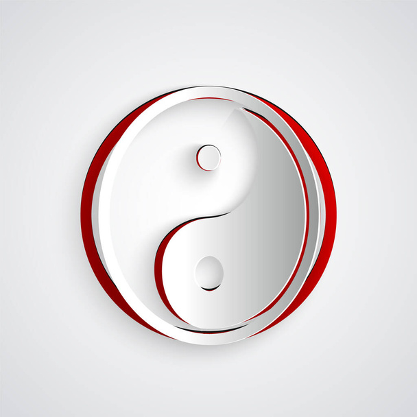 Papier découpé Yin Yang symbole d'harmonie et icône d'équilibre isolé sur fond gris. Style art du papier. Illustration vectorielle - Vecteur, image