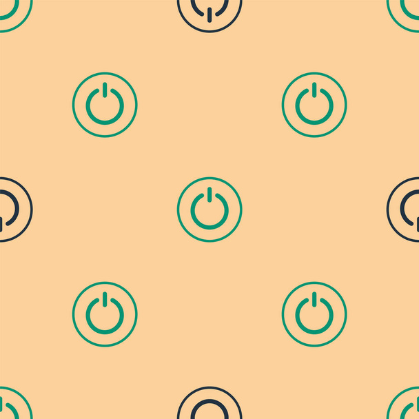 Πράσινο και μαύρο κουμπί Power εικονίδιο απομονωμένη αδιάλειπτη μοτίβο σε μπεζ φόντο. Ξεκίνα την υπογραφή. Εικονογράφηση διανύσματος - Διάνυσμα, εικόνα
