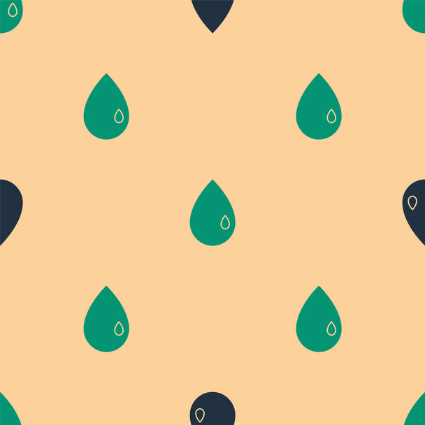 Green and black Oil drop icon isolated seamless pattern on beige background. Vector Illustration - Vector, Image