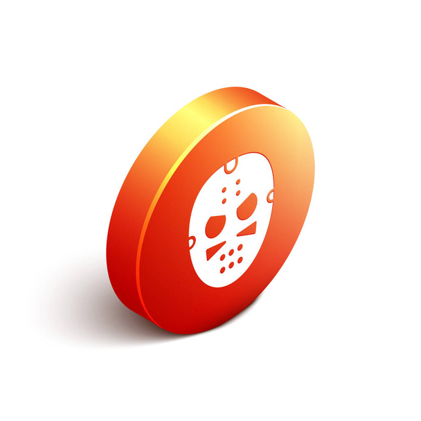 Isometric Hockey mask icon isolated on white background. Orange circle button. Vector Illustration - Vector, Image