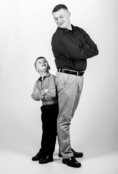 family day. childhood. parenting. fathers day. happy child with father. business partner. father and son in business suit. little boy with dad businessman. fathers day. fathers day concept - Фото, изображение