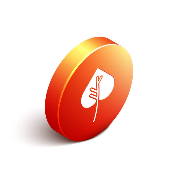 Isometric Leaf icon isolated on white background. Leaves sign. Fresh natural product symbol. Orange circle button. Vector Illustration - Vetor, Imagem