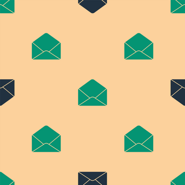 Πράσινο και μαύρο εικονίδιο Φάκελο απομονωμένο αδιάλειπτη μοτίβο σε μπεζ φόντο. Email σύμβολο γράμμα μήνυμα. Εικονογράφηση διανύσματος - Διάνυσμα, εικόνα