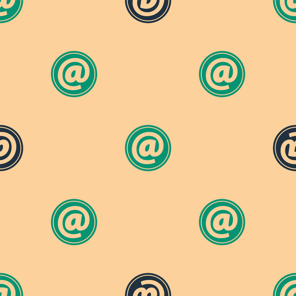 Zelená a černá Mail a e-mail ikona izolované bezešvé vzor na béžovém pozadí. E-mail - symbol obálky. Podpis e-mailové zprávy. Vektorová ilustrace - Vektor, obrázek