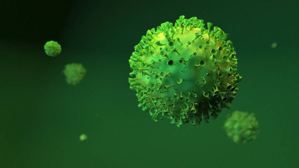 Коронавірус. Походження з вірусами. Віруси грипу на барвистому тлі. 3d ілюстрація - Фото, зображення
